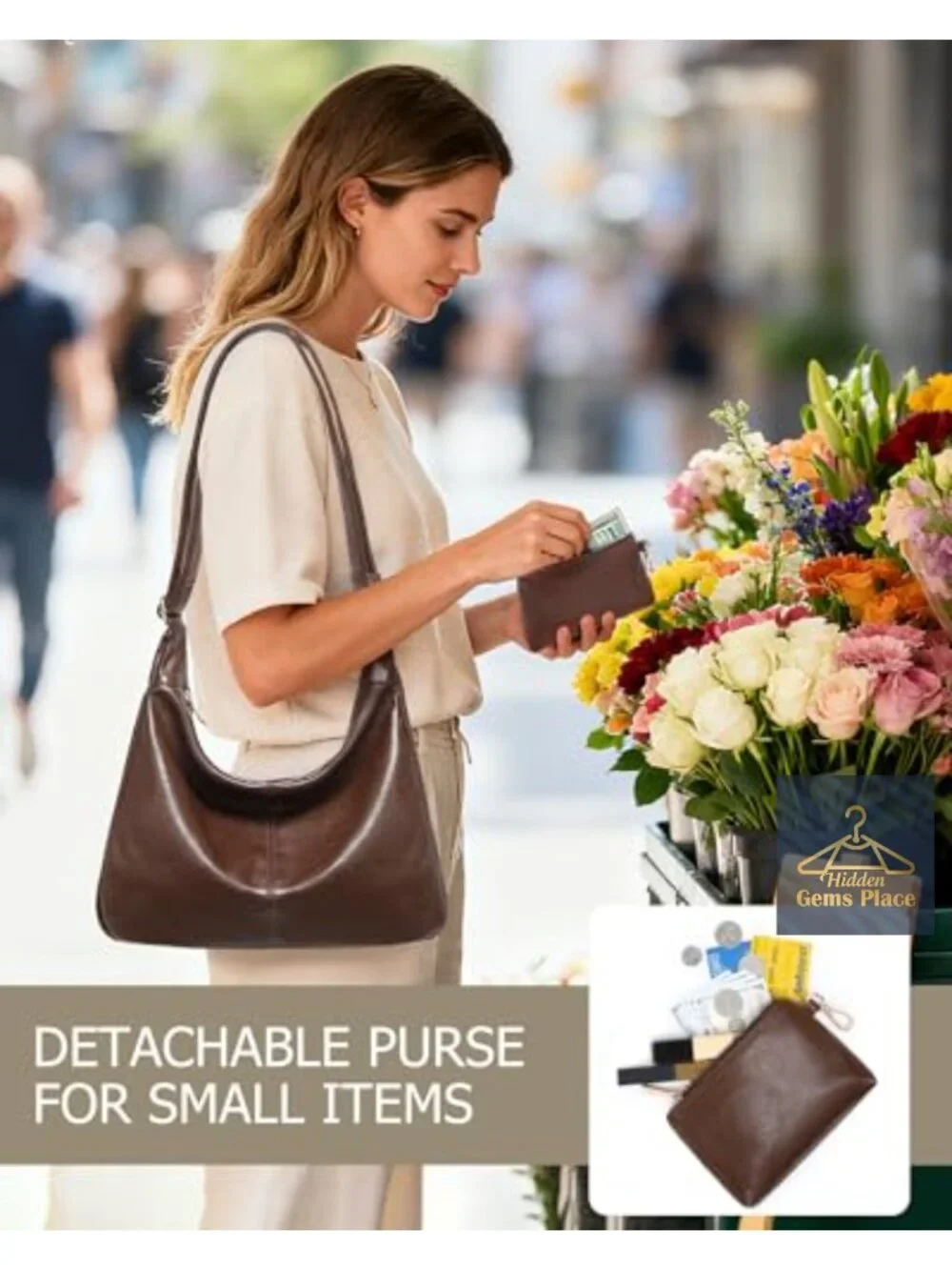 Vegan Leather Hobo Bag with Mini Purse Crossbody Tote